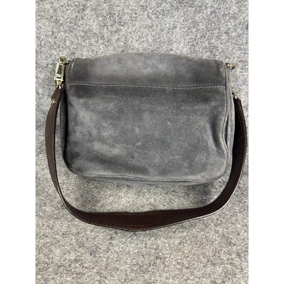 Kate Spade Shoulder Bag Womens Medium Gray Suede Brown Strap Gold Hardware Purse - Picture 3 of 8